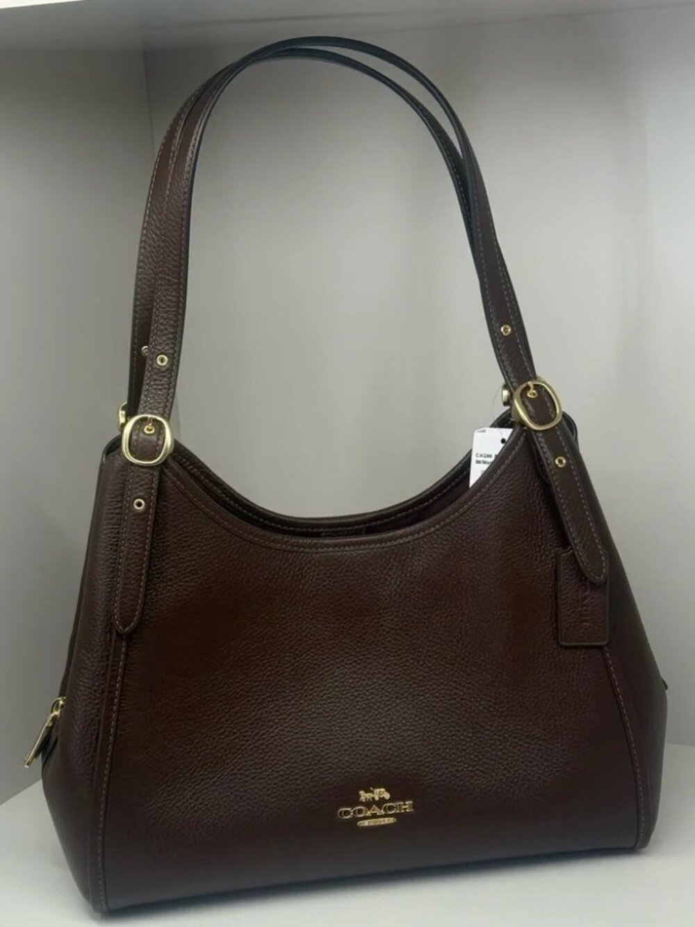 Coach Dark Brown Pebbled Leather Hobo Shoulder Bag Large Everyday Tote Purse